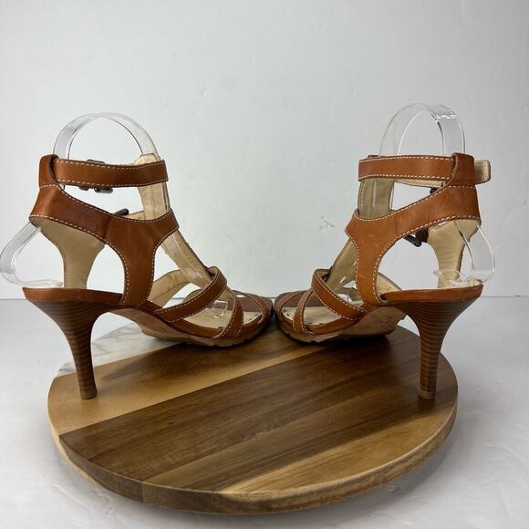 COPY - EUC COACH FLORA 7.5 B Leather Heels Strappy Open Toe 2-Buckle Sandal Sho… - Picture 6 of 12